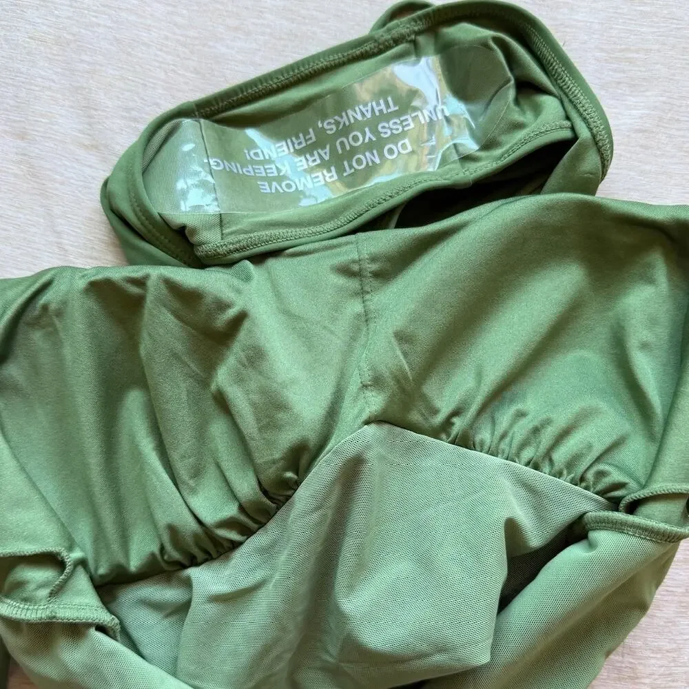 ta3 hi cut squarey one piece swim in army green, women size large short
